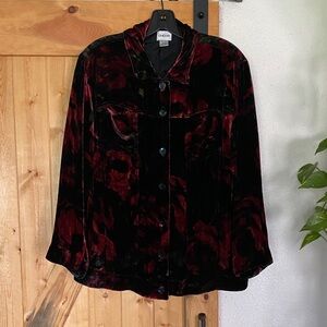 Chico's Velvet Button Down Shirt in Black and Deep Red